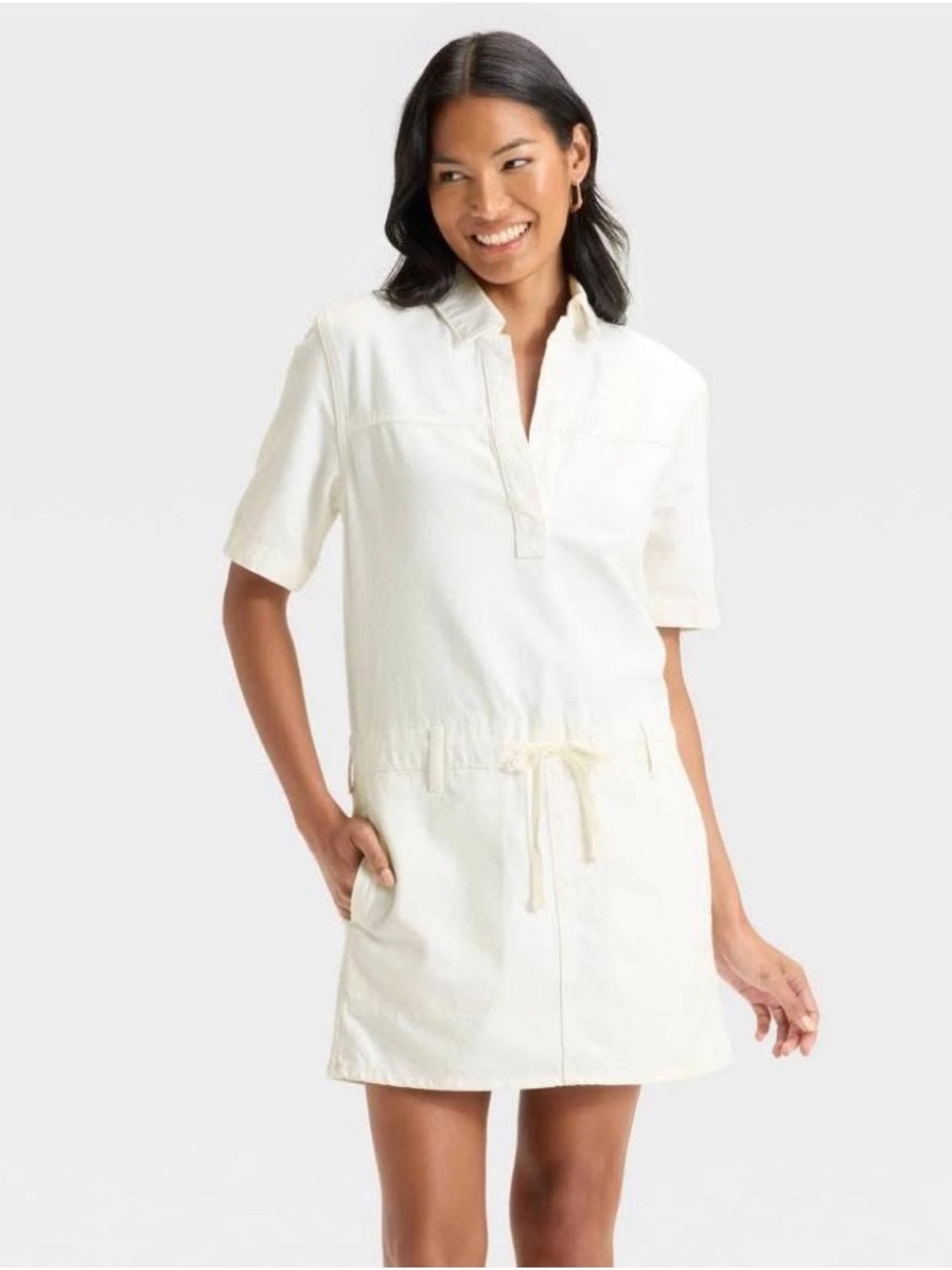 Women's Short Sleeve Drop Waist Drawstring Mini Dress - Universal Thread™ White